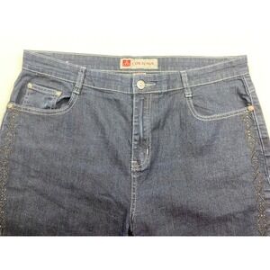 COS Jeans Womens 14 Dark Wash Straight Leg Denim Embroidered Rhinestone Blue